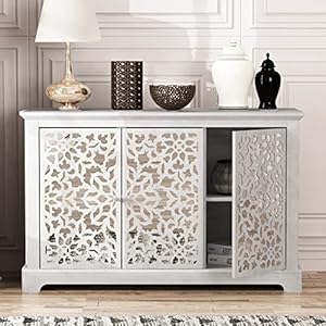 Galano culbin 3 door storage cabinet accent furniture cupboard for living room hallway kitchen sideboard buffet table 1567 d x 4571 w x 2929 h dusty grey oak  urban country home decor