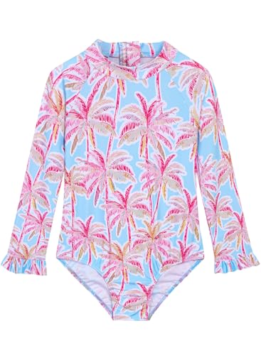 Image of Alakuoti Long Sleeve One Piece Ruffle Swimsuit for Toddler Girls Baby Girl Rashguard Shirt with UPF 50+ Sun Protection