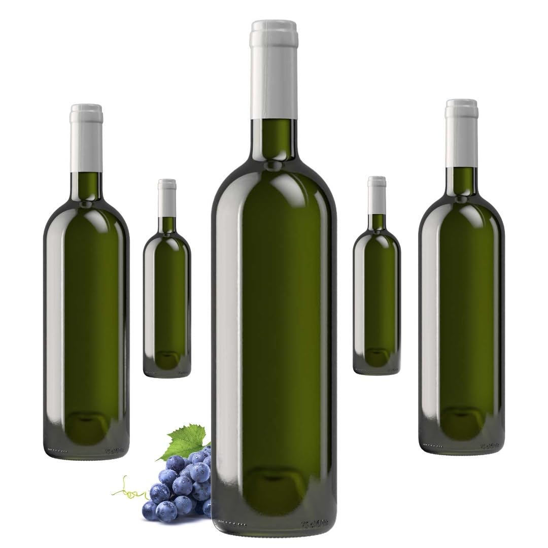 Bottiglia bordolese vuota 750 ml per vino 40PZ - Bottiglia di alta qualità in vetro duro MADE IN ITALY adatta per tappi in sughero o in plastica alettati - Confezione da 20 pz COLORE UVAG