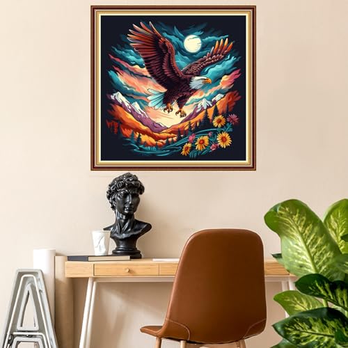 Image of Fanxvivy Stamped Counted Cross Stitch Kits for Adults Printed Cross-Stitch Patterns 11CT Stamped or Counted Cross Stitching Embroidery Kit Needlepoint Kits-Moonlit Eagle 18x18 inch
