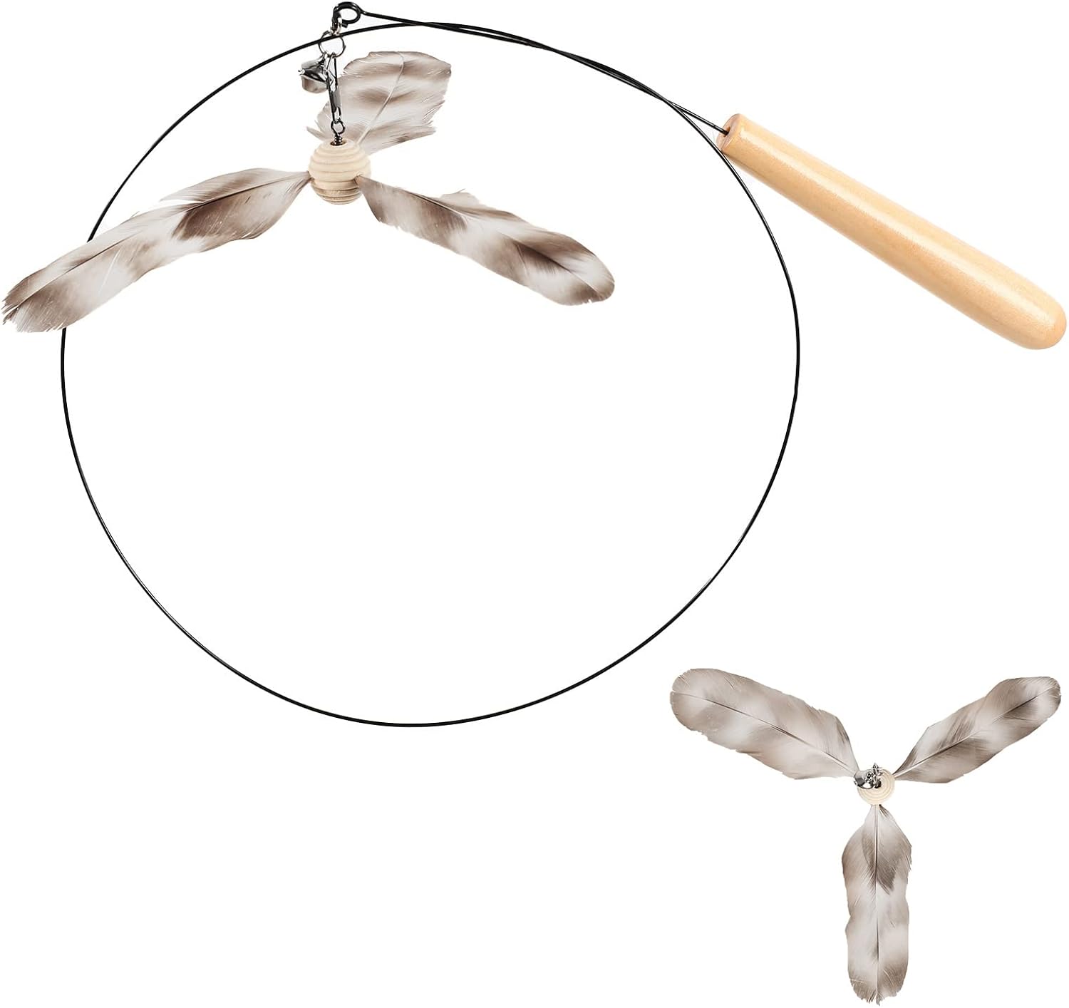 FUKUMARU Juguete para Gato, Juguete Hélice de 90 CM con Campana, Juguete de Alambre de Acero para Gatos Domésticos, Mango de Madera Maciza, con Juego Adicional de Muelles de Juguete para Gato