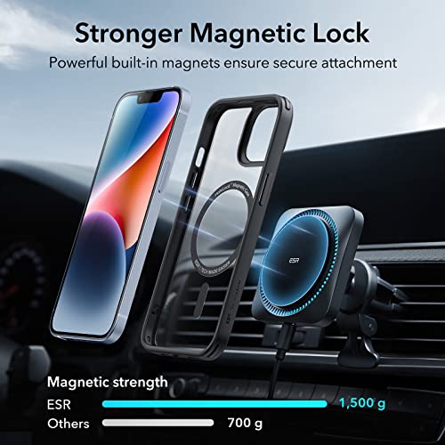 【米軍MIL規格・Magsafe対応】ESR iPhone 14 ケース iPhone 13 ケース 傷に強い背面 ワイヤレス充電 ストラップホール付き iPhone 14ケース iPhone 13ケース いphone14 ケース iphone13 ケース 用 HaloLock搭載 ハイブリッド磁気ケース 6.1インチ クリアブラック Classic Series