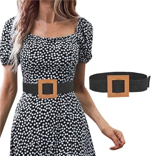 Belt for Dress Women Belts for Dresses Elastic Straw Rattan Waist Band for Skirts, High-Waisted Pants3