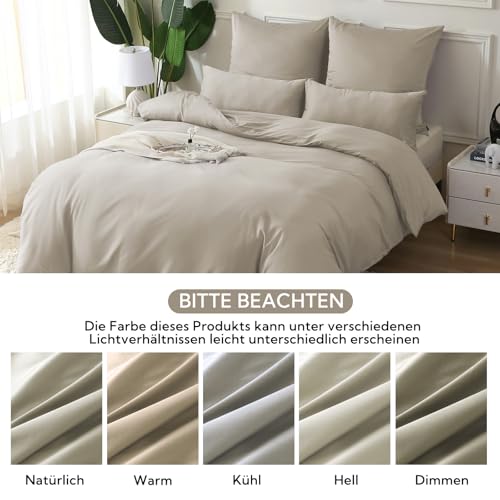 SOULFUL Satin Bettwäsche 135x200 Baumwolle Kühlend, Oeko-Tex, Oatmeal – Ansicht 6
