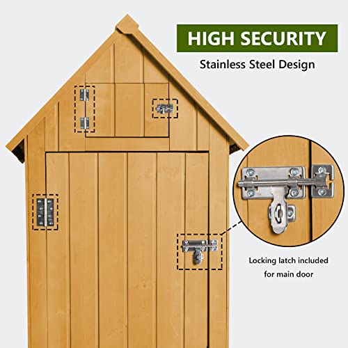 Glanzend Outdoor Wooden Storage Shed Tool Cabinet Garden Shed With Floor, Hooks And Asphalt Waterproof Roof, Equipments Organizer Doors Lockers With Fir Wood, For Backyard, Lawn, Yellow #TOP5