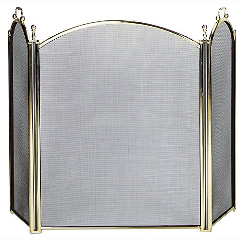 UniFlame S-2730 54 Inch 3 Large Panel Fireplace Screen with Woven Mesh, Polished Brass Finish