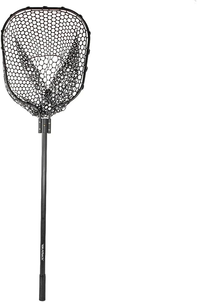 YakAttack Floating Fishing Net with Rubber Netting |16” x 19” Hoop, 11” Depth, 56” Telescoping Aluminum Handle | Snag-Free Landing Net for Kayak, Canoe, or Boat Anglers | Black