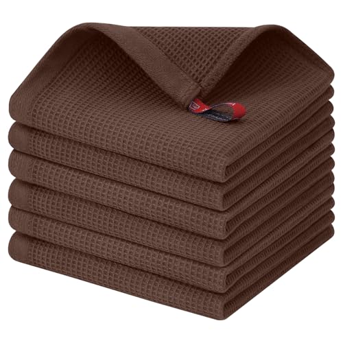 Homaxy 100% Cotton Waffle Weave Dish Cloths, 6 Pack, Coffee