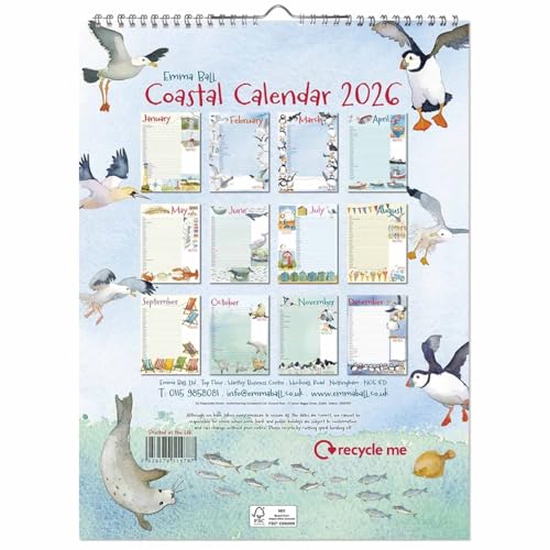 Emma Ball Coastal 2026 Calendar UK - A3 Wall Planner 2026-2027 - Monthly Planner Office Product - Family Calendars for Home Kitchen or Office Use - Organiser with Notes & Beautiful Coastal Artwork - Image 2
