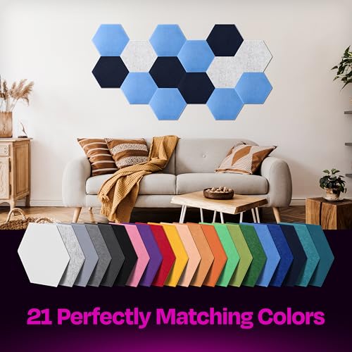 Image of Acoustic Panels 12-Pack Soundproof Wall Panels 12 inchX10.4 inchX0.4 inch Sound Panels High Density Sound Dampening Panels - [Grand Blue Hexagon]