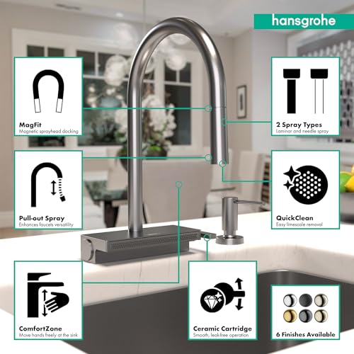hansgrohe Aquno Select Black High Arc Kitchen Faucet, Kitchen Faucets with Pull Down Sprayer, Faucet for Kitchen Sink, Magnetic Docking Spray Head, Brushed Black Chrome 73837341 by hansgrohe - Image 3