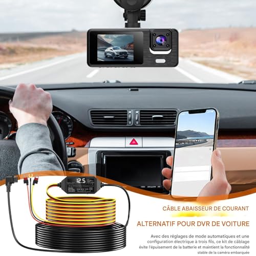 Câble dash cam Type-C à 3 fils pour alimentation continue 24h