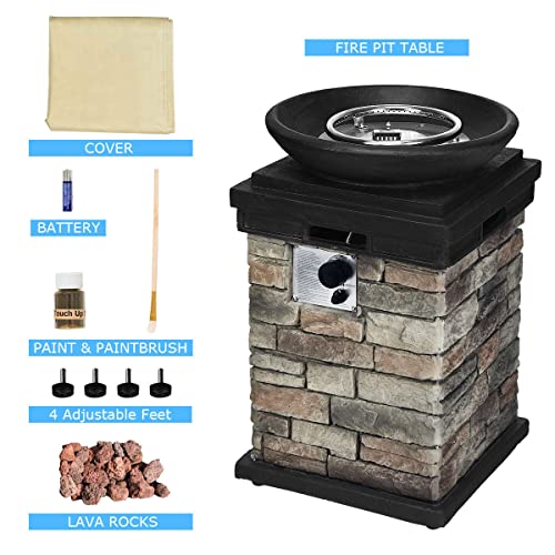 Outdoor Column Propane Fire Pit 19In 40,000 Btu, Slate Rock Fire Pits Fire Bowl With Lava Rocks, Csa Approved & Hideaway Tank Holder, Patio Gas Fire Pits Fireplace For Outside, Camping, Party #TOP3