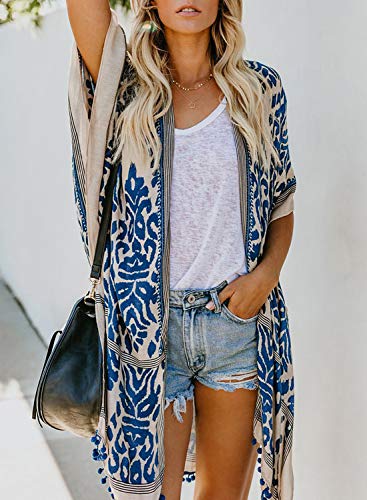 Chase Secret saída de praia feminina casual de verão, Blue-78, One Size