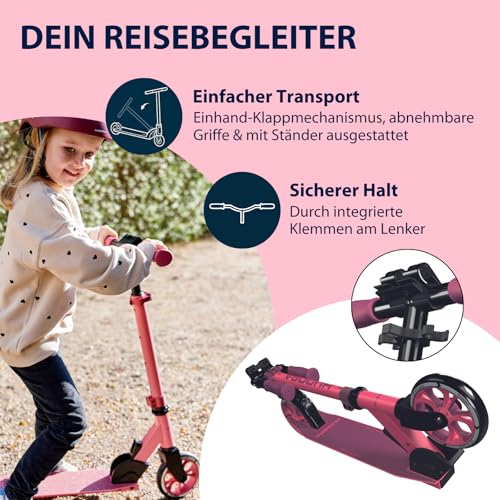 HUDORA Scooter Up 145 Junior - Hochwertiger & sicherer Kinder Roller ab 3 Jahre - Zusammenklappbarer City Roller mit 145 mm Rollen - H&ouml;henjustierbarer Scooter f&uuml;r Jungen & M&auml;dchen bis 60 kg