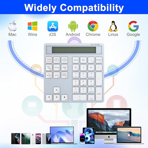 2-in-1 Ziffernblock Bluetooth- 34 Tasten Nummernblöcke mit Taschenrechner für PC/Laptop/Handy/iPhone/iPad, USB C Nummernblock für Windows/Mac/iOS/Android Numpad Wireless für Büro/Rechnungswesen