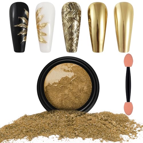 Artdone Chrome Nail Powder Light Gold Iridescent Aurora Powder Metallic Mirror Effect Pigment Pearlescent Mermaid Pigment Pearl Glitter Dust Kit Nail Art Decoration Resin Craft