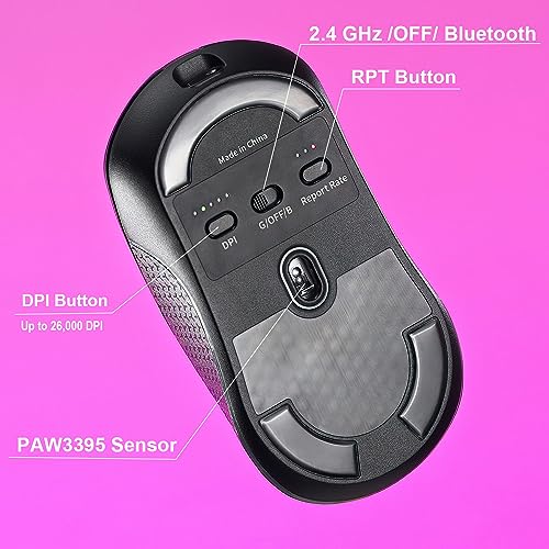 Image of Keychron M3 Wireless Gaming Optical Mouse, Tri-Mode 2.4 GHz /Bluetooth 5.1 /Wired, PixArt PAW 3395 sensor, 26000 DPI, LED RGB Backlit,79g Lightweight Programmable Macro Button for Windows PC /Mac - Black
