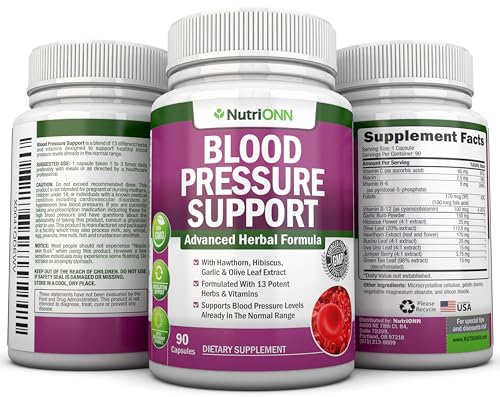 image for NutriONN Blood Pressure Support Supplement - 13 Herbs & Vitamins - wit