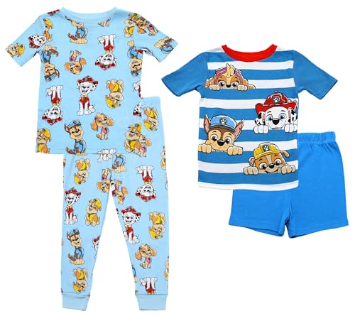 Nickelodeon Toddler Boys Paw Patrol Pajamas, 4 Piece Snug Cotton Paw Patrol Pjs for Kids, Marshal, Chase & Rubble, Size 5T Blue