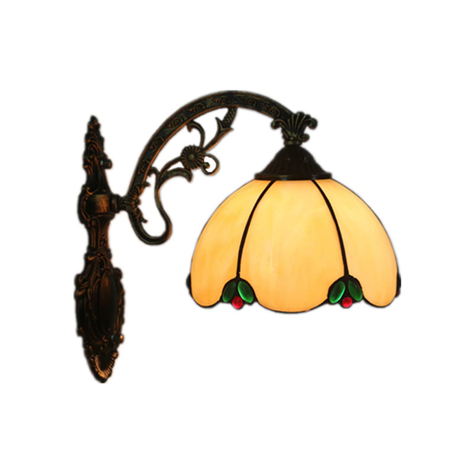 NHPJFDC 7.8Inch Tiffany Wall Sconce Lamp Mediterranean Style Stained Glass Shade Lighting Iron Base For Living Room Victorian Decorative