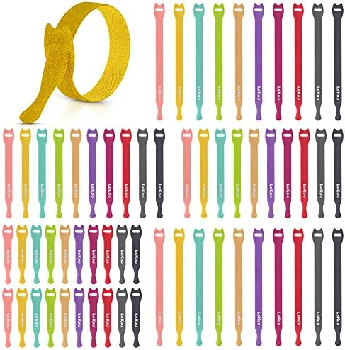 Lekou Combo Cable Ties 60 PCS- 4 Inch, 6 Inch, 8 Inch Fastening Cable Straps, Reusable Hook and Loop Straps Wire Management, Cord Organizer Cable Ties for Home Desk Office Organization