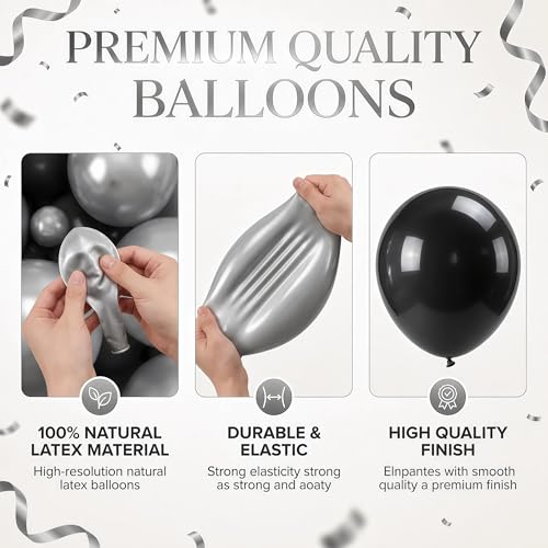 Image of Balloon Column Kit for Floor-Balloon Columns with Stand, Base and Pole,Balloon Tower Backdrop Decoration for Wedding, Baby Shower, Birthday Party, or Bachelorette Parties (BLACK SILVER)