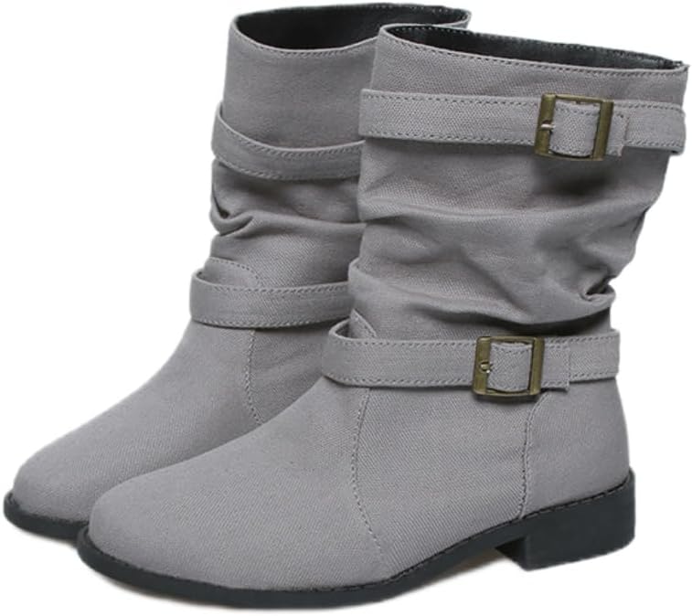 Large-size fashionable solid-color women's ankle boots with belt buckle design. Simple and casual style. Versatile. Suitable for both work and outdoor activities. Daily wear.