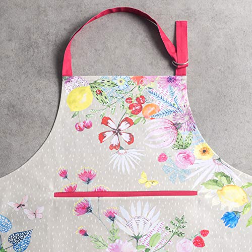 Maison D' Hermine Apron 100% Cotton 27.50"X31.50" 1 Piece Adjustable Neck Strap Cloth Apron With Center Pocket For Gifts, Women, Men, Chef & Bbq, Jardin D'ete - Fog - Spring/Summer #TOP1