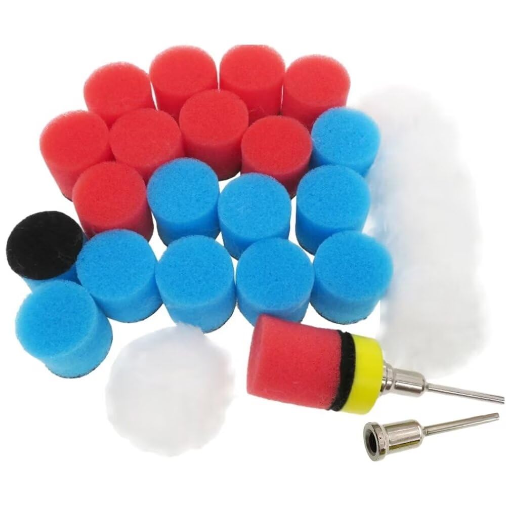 28Pcs Set 1Inch Mini Car Foam Drill Polishing Pad 25mm Detail Sponge Wool Waxing Buffing Pads with Backer for Polishing Rotary Tool