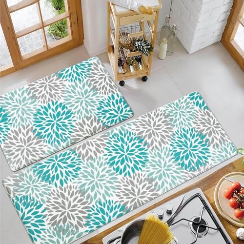 FRAMICS Boho Kitchen Rugs Sets of 2 Bohemian Teal Kitchen
