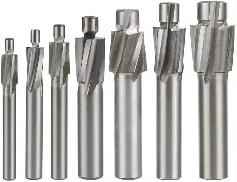 WZFC4 Flute Counterbore End Mill Pilot Slotting Tool Milling Cutter Countersink End Mills Pilot Hole HSS,7pcs Set