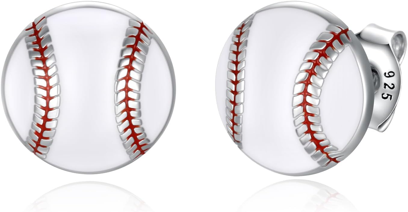 925 Sterling Silver Softball Volleyball Basketball Baseball Football Soccer Earrings Stud Hypoallergenic Sports Mom Jewelry Gifts for Women Player Lover