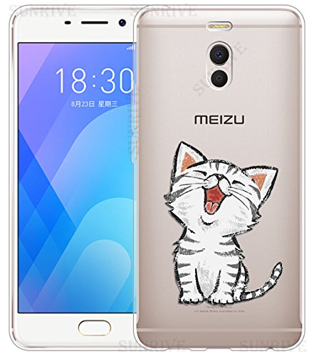 Sunrive Funda para Meizu M6 Note 5,5 Pulgadas, Silicona Funda Slim Fit Gel Transparente Carcasa Case Bumper de Impactos y Anti-Arañazos Espalda Cover(TPU Gato 2)+1 x Lápiz óptico