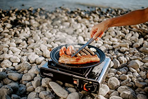 Campingman Grillplatte für Gaskocher – Antihaft BBQ Grillaufsatz mit Fettablauf – Kein Anbrennen & einfache Reinigung – Stabil für Camping, Outdoor & Picknick