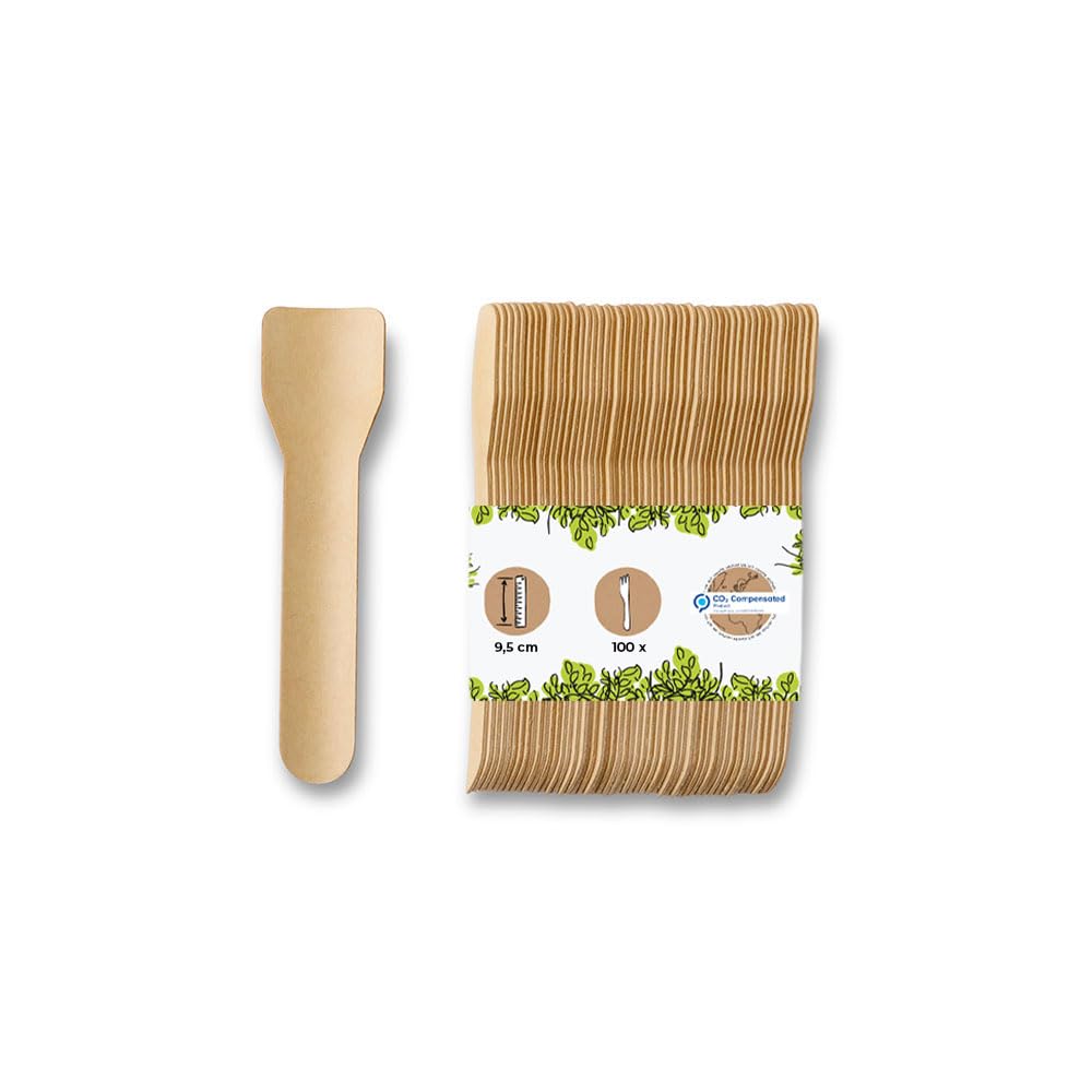 BIOZOYG Cucchiaini per gelato ecologici 100 palette in carta marrone biodegradabili monouso