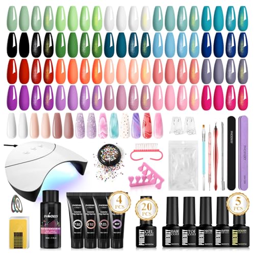 PHOENIXY 24+5 Colores Kit Uñas Semipermanentes con Uñas Extendido de Gel