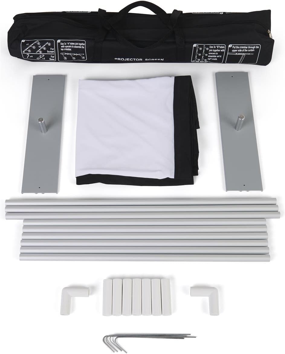 Displays2go Portable Outdoor Movie Screen, 100" (Diagonal), Knockdown Frame w/Stakes - White (PPS100IN)