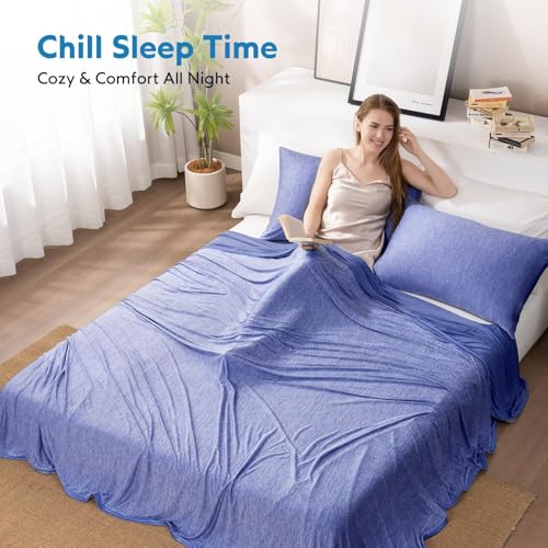 Image of HOMFINE Cooling Blanket for Hot Sleepers Twin Size, Dark Blue 60 inchx80 inch | Dual-sided mica nylon cool, Q-Max 0.439 instant cool, Lightweight & breathable for night sweats & menopause, Machine washable