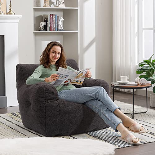 Recaceik Bean Bag Chairs, Tufted Soft Stuffed Bean Bag Chair With Filler, Fluffy Lazy Sofa, Imperial Lounger Giant Bean Bag Chair For Bedroom, Living Room, Dark Gray, Large #TOP3