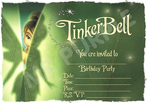 MrPurple A5 FAIRIES CHILDRENS PARTY INVITATIONS X 12 - PEEPING TINKERBELL (WITH Envelopes)