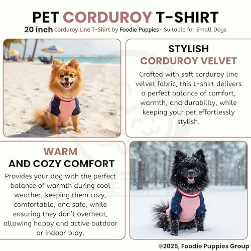 Image of Foodie Puppies Corduroy Line Velvet Pocket T-Shirt Warm Sweater Jacket - (20 inch, Blue and Pink) for Small to Medium Dogs | Soft, Lightweight Pet Apparel | Stylish, Comfortable, Durable, Stretchable