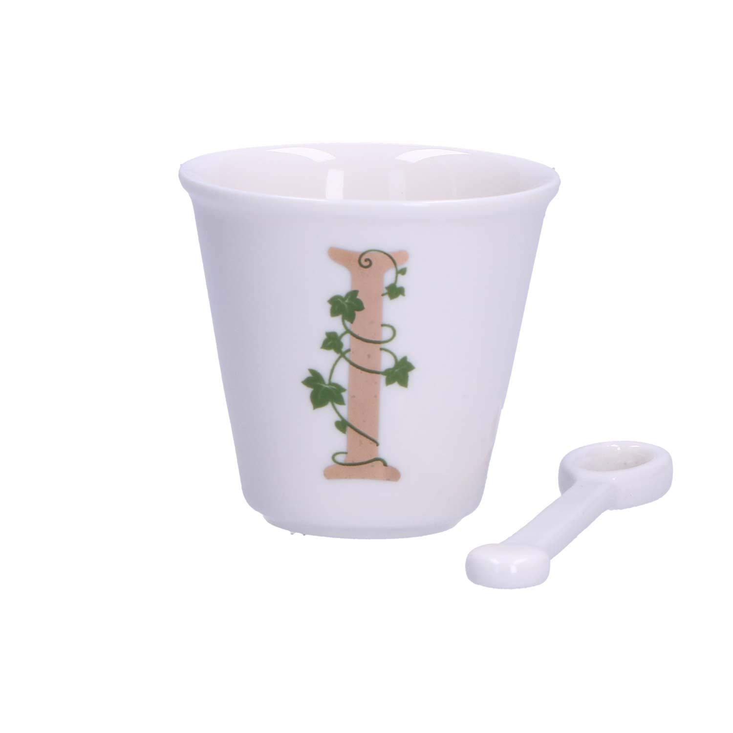 La Porcellana Bianca - Letter I Shot Glass with Spoon - Home Furniture, Kitchen - Unique Line - Gift Idea - Porcelain - 75 CC; Diameter 6.7; H 6 cm