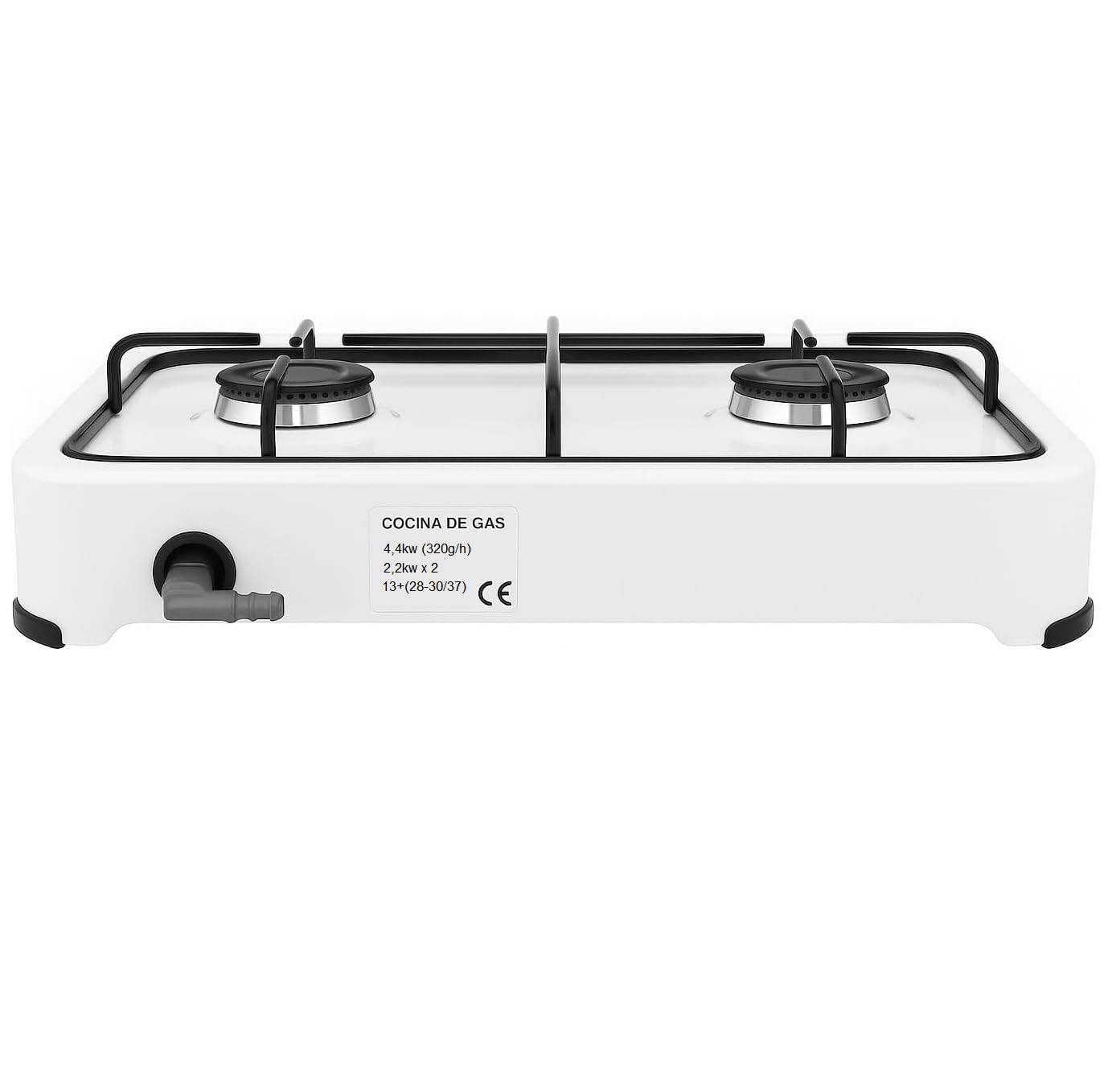 Cocina Hornillo de gas portatil para camping y exterior con 2 quemadores, placa de gas, manguera de presión para butano incluido.
