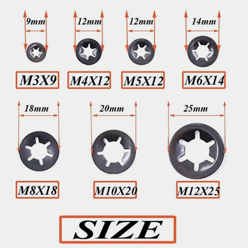 500PCS 65 Mn Steel M3-M12 Star Lock Locking Washers Assortment Kit Plum Blossom Hole Retaining Ring Bearing Clip - (Color: 500PCS)