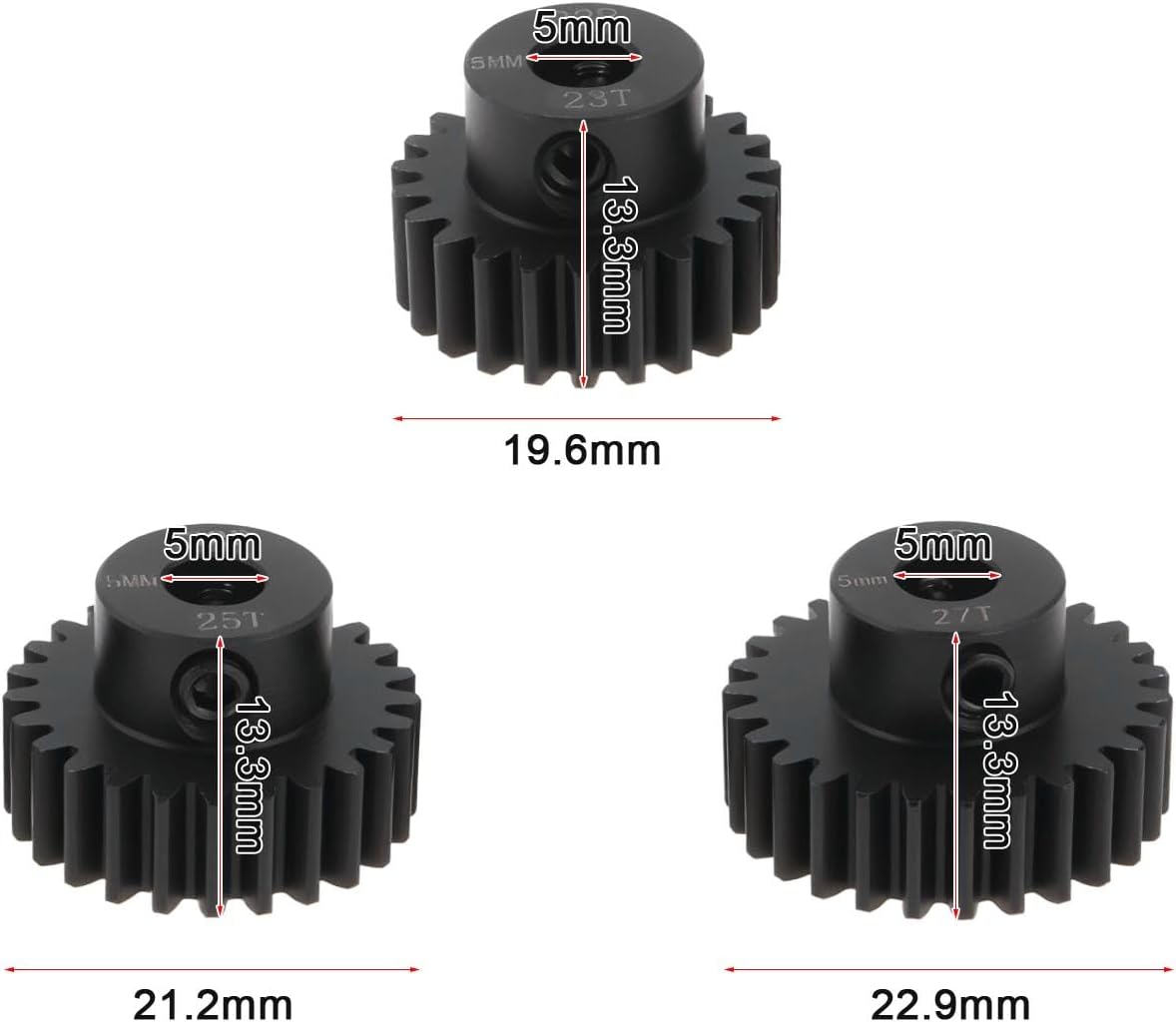 3Pcs RC Pinion Gear 32P 5mm Mod 0.8 Pinion Gear Set 23T 25T 27T 40CRO Chrome Steel Pinion Motor Gear Suitable for 32 Pitch RC Car Truck Spur Gear