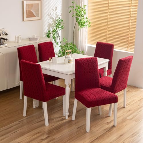 Image of HOMETHREADS Stretchable Elastic Jacquard Chair Seat Cover - Removable & Washable, Durable Seat Protector for Dining Room, Kitchen, Restaurant & Party Chairs (Maroon, Pack of 8)