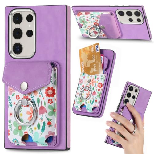 Étui en cuir pour Samsung Galaxy A13 5G ENILSA avec porte-carte amovible et anneau intégré violet