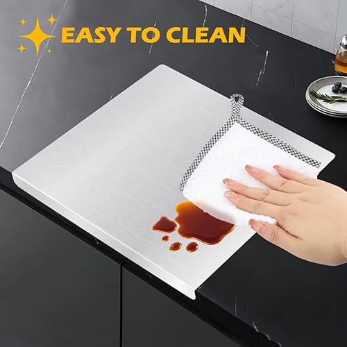 Miniatura 6 de Tablas de cortar para cocina, tablas de cortar de acero inoxidable con labio, tabla de cortar de metal resistente sobre fregadero con alfombrilla