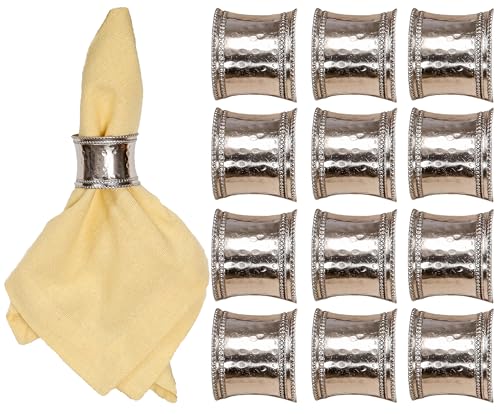 Metal Napkin Rings Set of 12 – Rustic Iron Napkin Ring Holders for Dining Table Decor, Farmhouse, Wedding, Holiday, Banquet & Everyday Table Settings, Metallic Silver